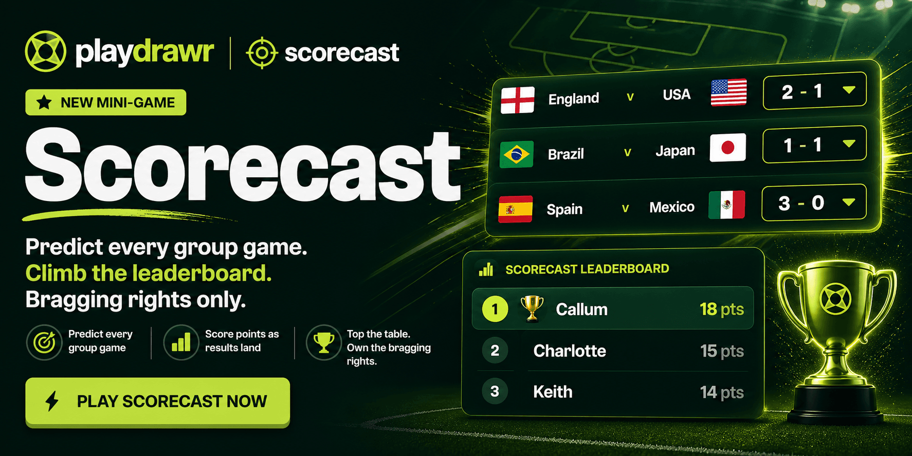 ScoreCast promo showing the main game overview